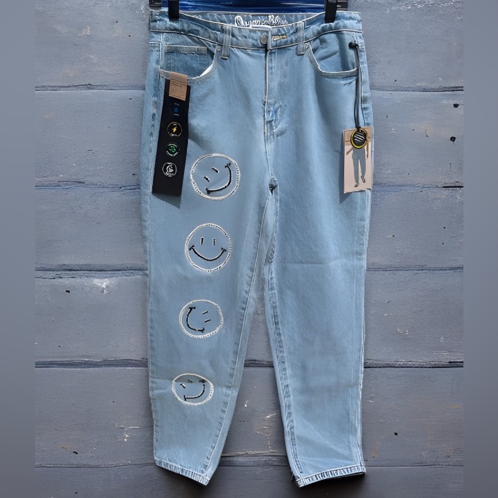 Crystal Embellished Jeans - Happy Face